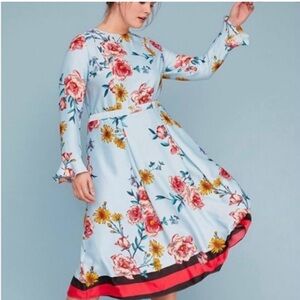 Lane Bryant Red and Orange Ruffled Tiered Long Sleeve Dress